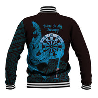 Aloha Hawaii Darts Baseball Jacket Dart Board With Polynesian Shark - Blue LT14 - Polynesian Pride