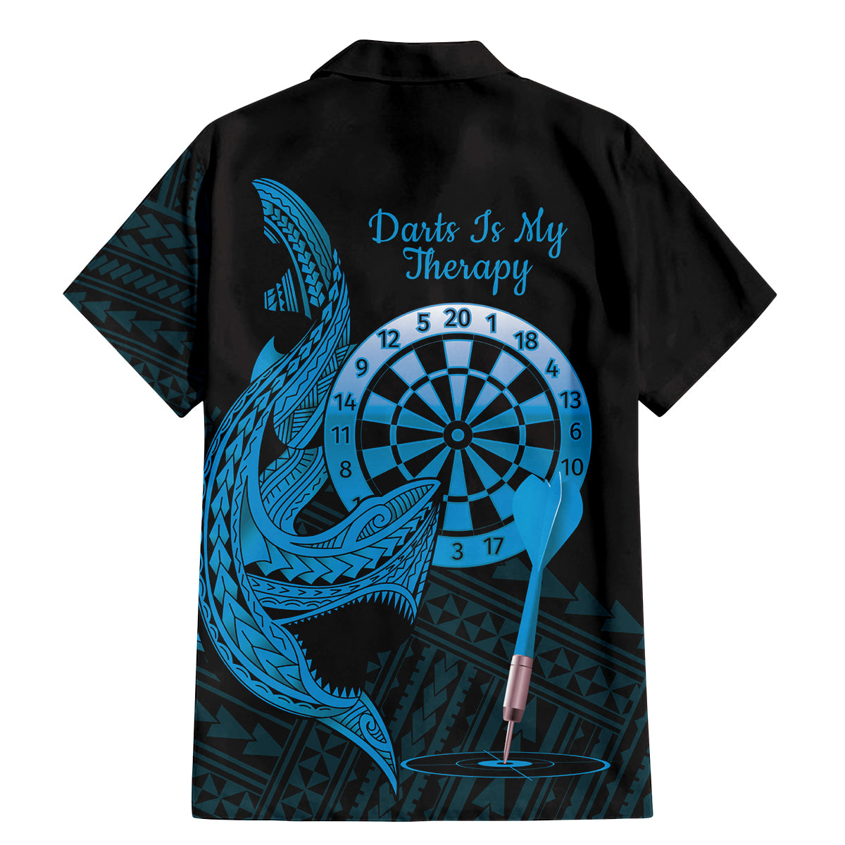 Aloha Hawaii Darts Family Matching Mermaid Dress and Hawaiian Shirt Dart Board With Polynesian Shark - Blue