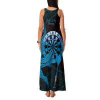 Aloha Hawaii Darts Family Matching Tank Maxi Dress and Hawaiian Shirt Dart Board With Polynesian Shark - Blue