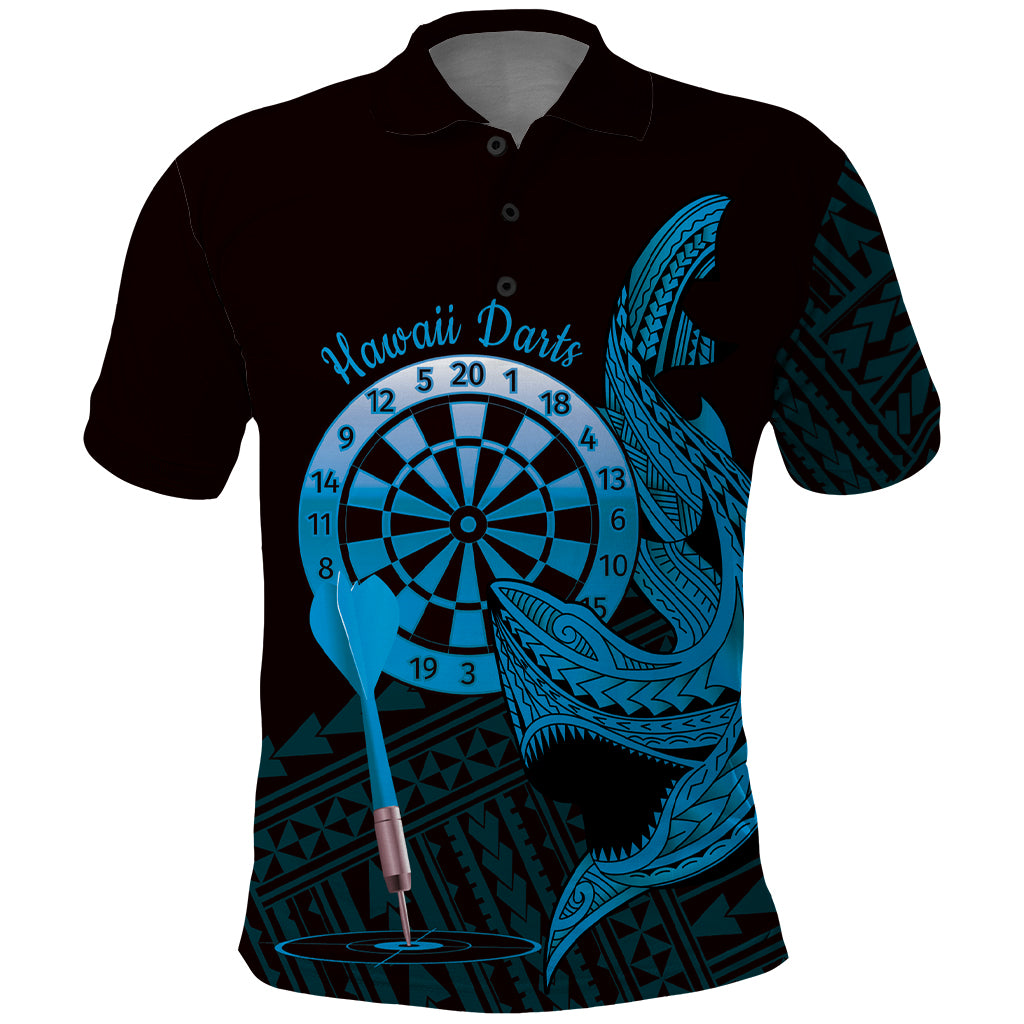 Aloha Hawaii Darts Polo Shirt Dart Board With Polynesian Shark - Blue