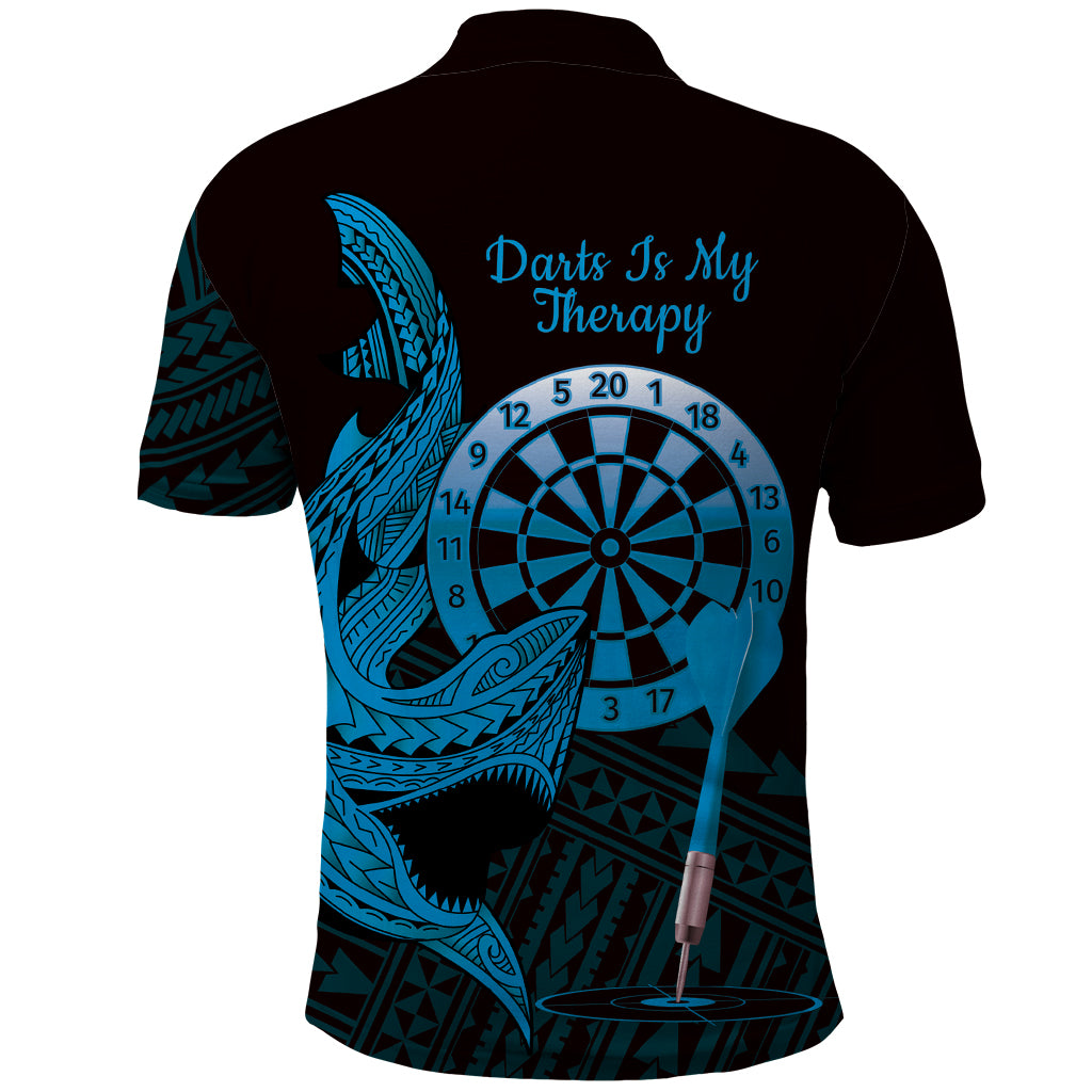 Aloha Hawaii Darts Polo Shirt Dart Board With Polynesian Shark - Blue