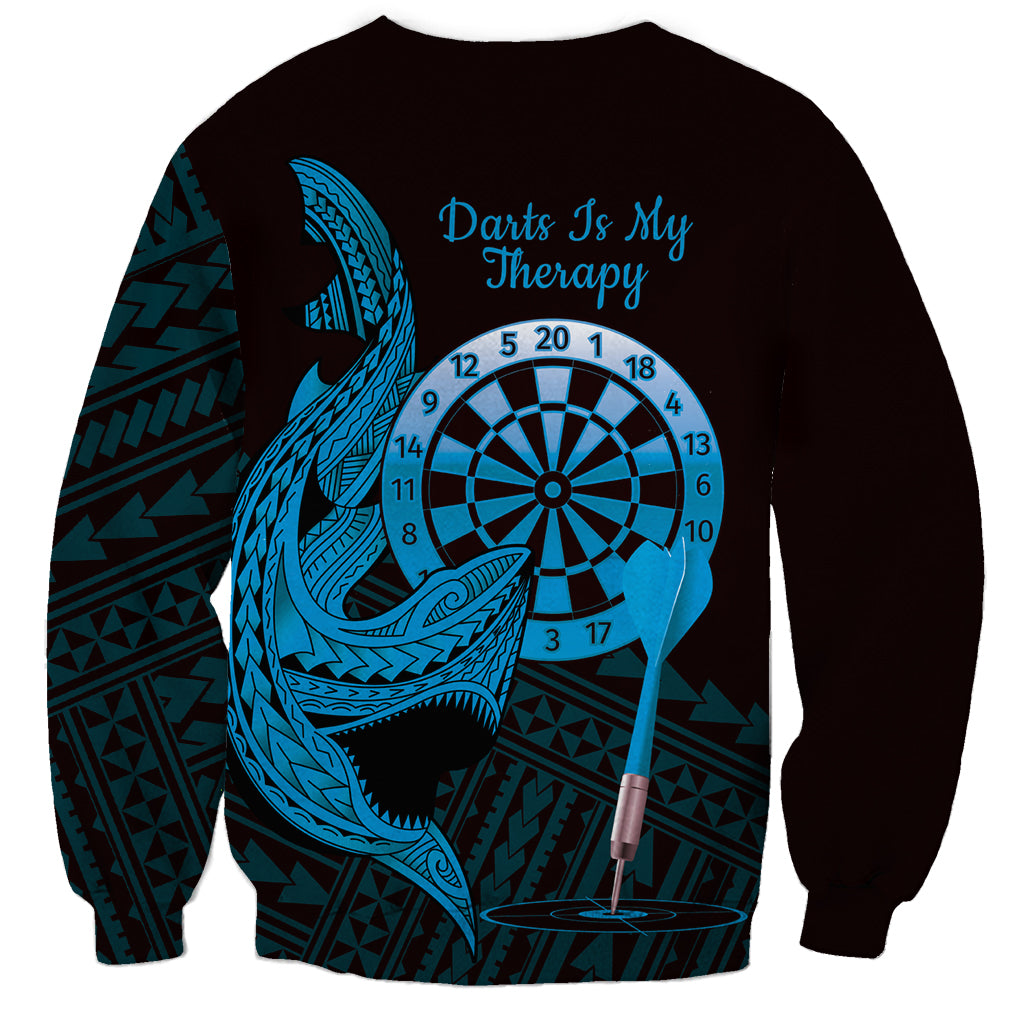 Aloha Hawaii Darts Sweatshirt Dart Board With Polynesian Shark - Blue