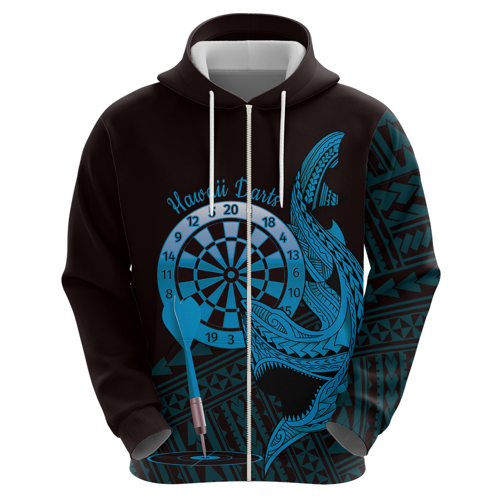 Aloha Hawaii Darts Zip Hoodie Dart Board With Polynesian Shark - Blue