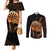 Aloha Hawaii Darts Couples Matching Mermaid Dress and Long Sleeve Button Shirt Dart Board With Polynesian Shark - Gold