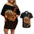 Aloha Hawaii Darts Couples Matching Off Shoulder Short Dress and Hawaiian Shirt Dart Board With Polynesian Shark - Gold