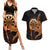 Aloha Hawaii Darts Couples Matching Summer Maxi Dress and Hawaiian Shirt Dart Board With Polynesian Shark - Gold
