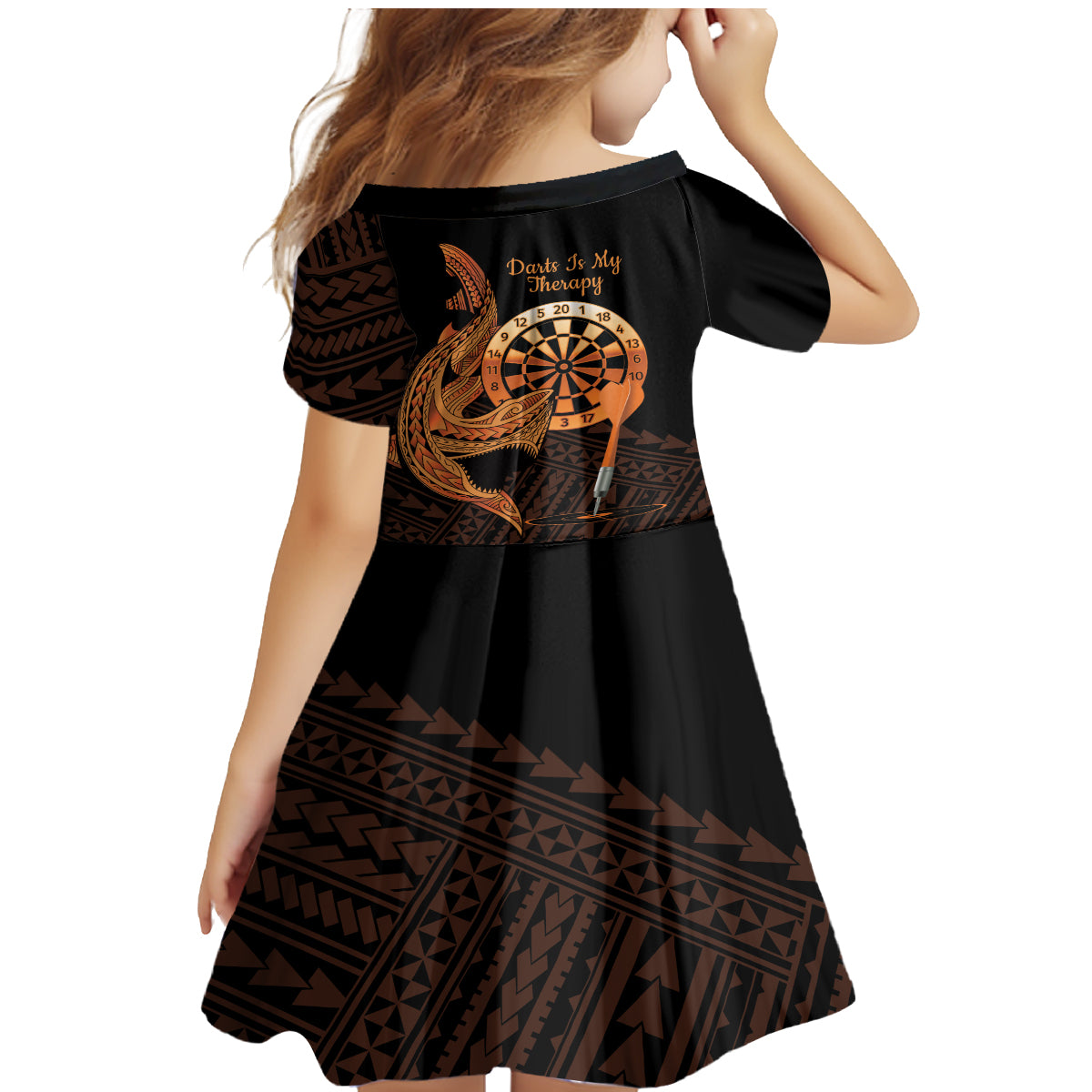 Aloha Hawaii Darts Family Matching Mermaid Dress and Hawaiian Shirt Dart Board With Polynesian Shark - Gold