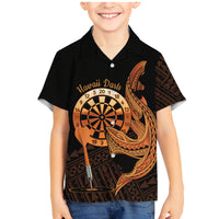 Aloha Hawaii Darts Family Matching Mermaid Dress and Hawaiian Shirt Dart Board With Polynesian Shark - Gold