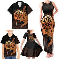 Aloha Hawaii Darts Family Matching Tank Maxi Dress and Hawaiian Shirt Dart Board With Polynesian Shark - Gold