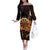 Aloha Hawaii Darts Off The Shoulder Long Sleeve Dress Dart Board With Polynesian Shark - Gold