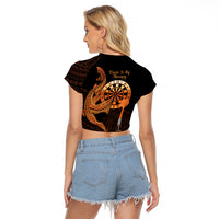 Aloha Hawaii Darts Raglan Cropped T Shirt Dart Board With Polynesian Shark - Gold