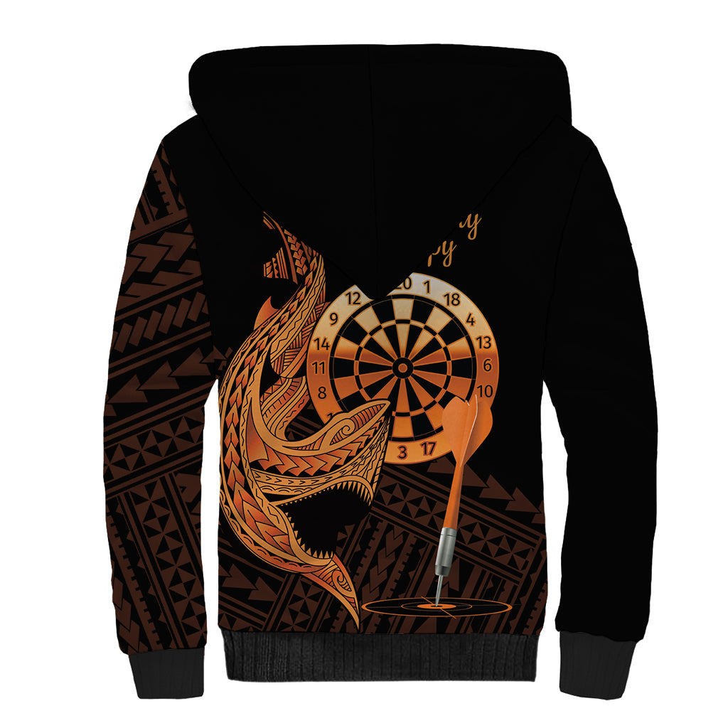 Aloha Hawaii Darts Sherpa Hoodie Dart Board With Polynesian Shark - Gold