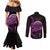 Aloha Hawaii Darts Couples Matching Mermaid Dress and Long Sleeve Button Shirt Dart Board With Polynesian Shark - Purple