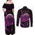 Aloha Hawaii Darts Couples Matching Off Shoulder Maxi Dress and Long Sleeve Button Shirt Dart Board With Polynesian Shark - Purple