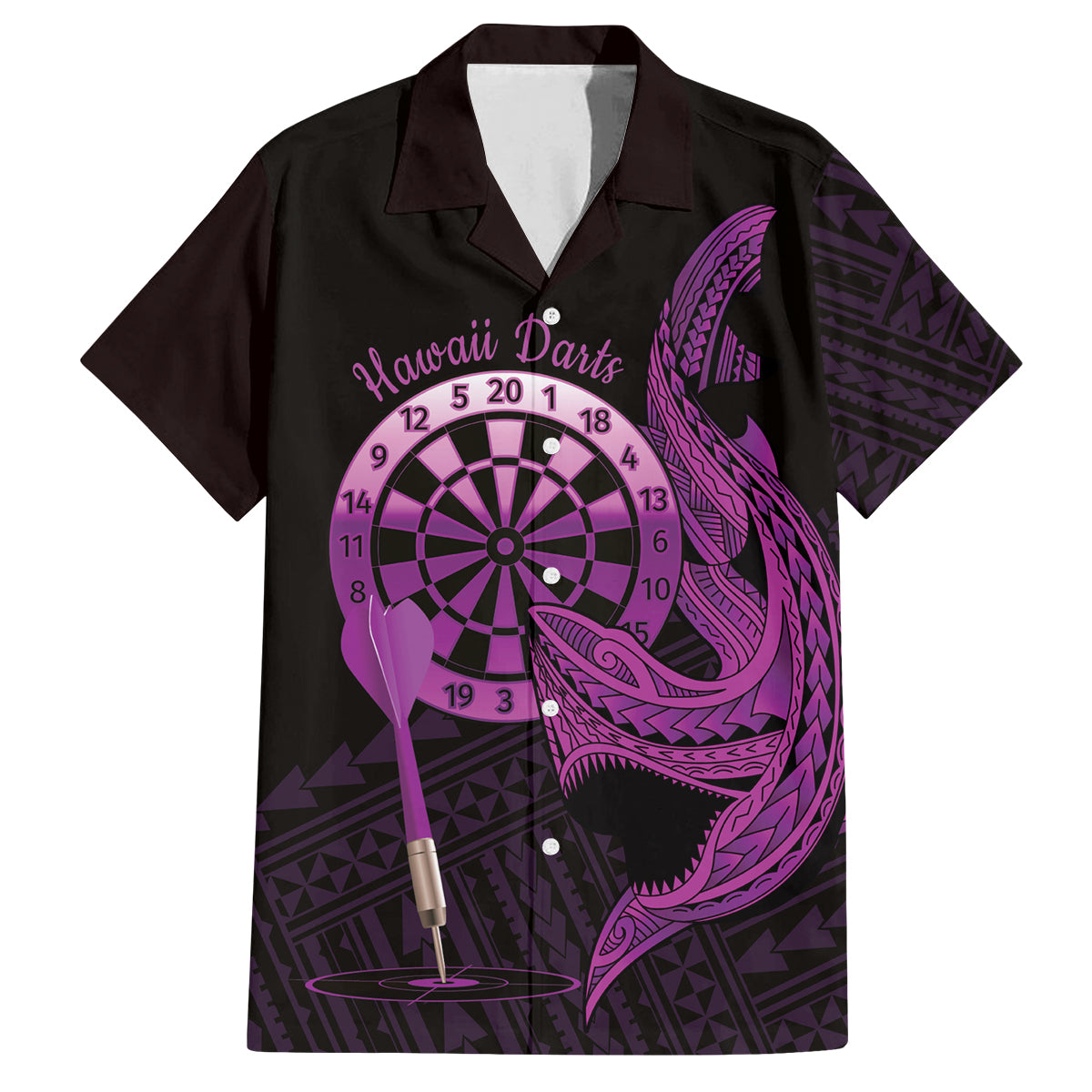 Aloha Hawaii Darts Family Matching Off Shoulder Maxi Dress and Hawaiian Shirt Dart Board With Polynesian Shark - Purple