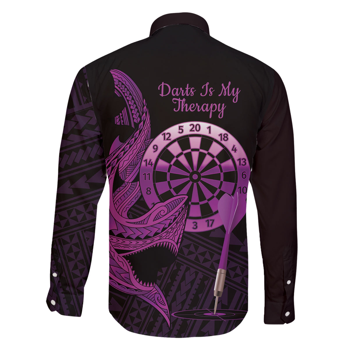 Aloha Hawaii Darts Family Matching Puletasi and Hawaiian Shirt Dart Board With Polynesian Shark - Purple