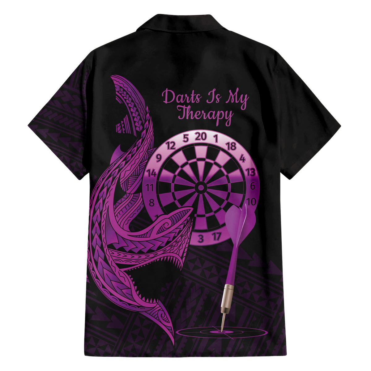 Aloha Hawaii Darts Family Matching Short Sleeve Bodycon Dress and Hawaiian Shirt Dart Board With Polynesian Shark - Purple