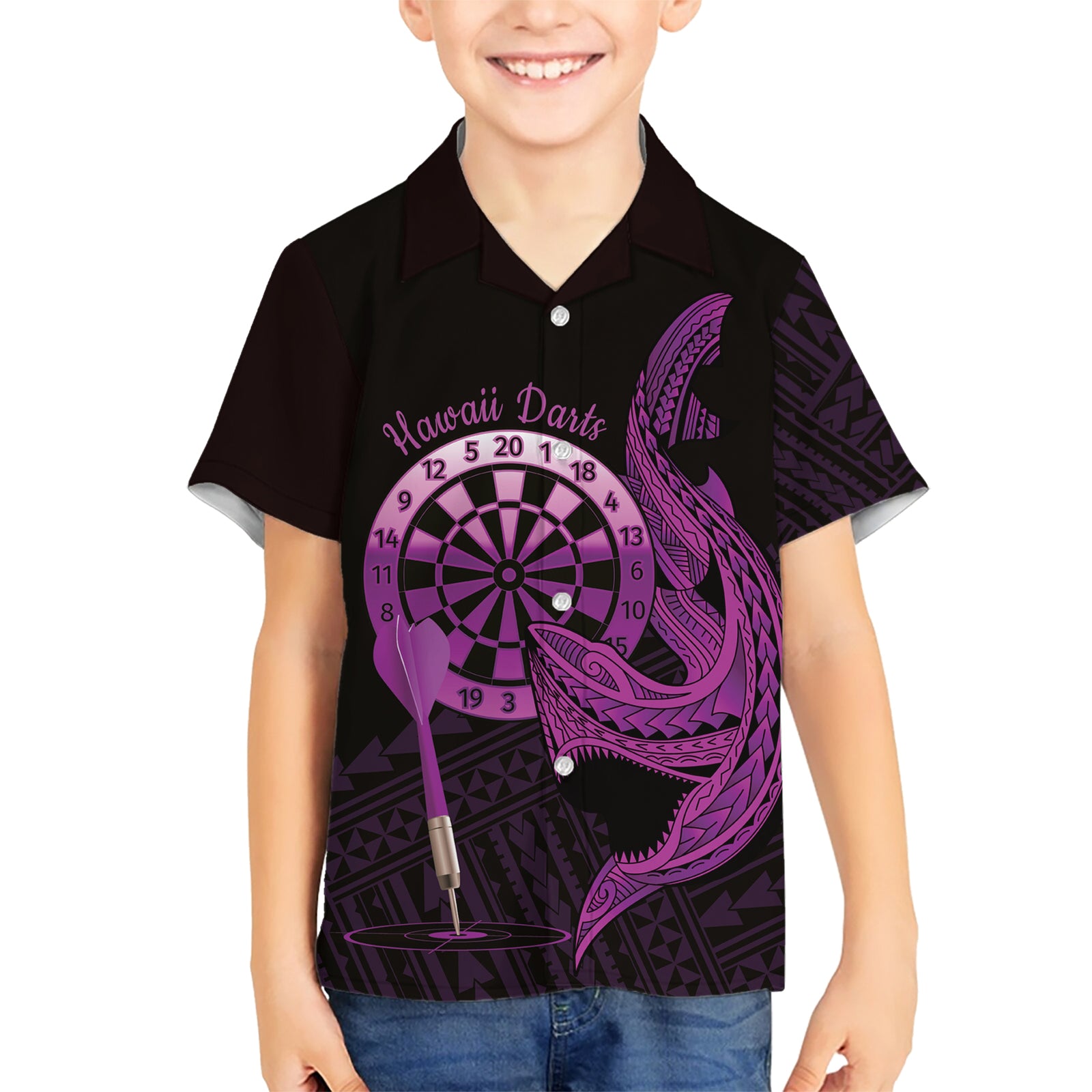 Aloha Hawaii Darts Kid Hawaiian Shirt Dart Board With Polynesian Shark - Purple LT14 Kid Purple - Polynesian Pride