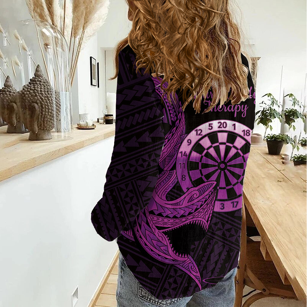 Aloha Hawaii Darts Women Casual Shirt Dart Board With Polynesian Shark - Purple
