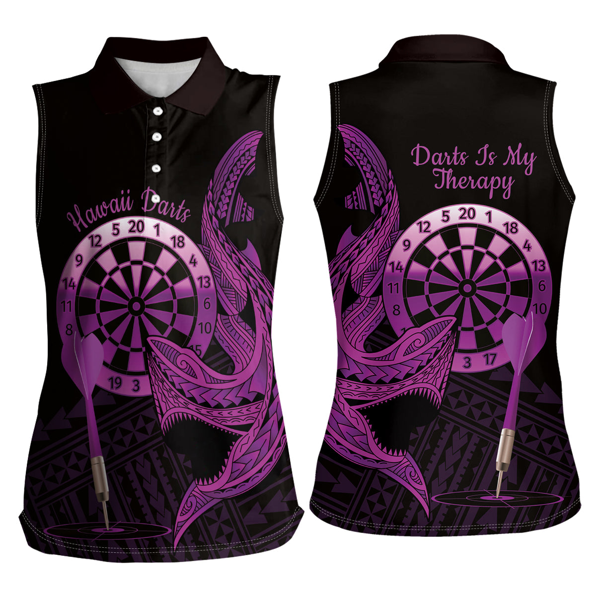 Aloha Hawaii Darts Women Sleeveless Polo Shirt Dart Board With Polynesian Shark - Purple