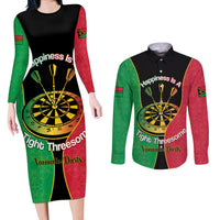 Personalised Vanuatu Darts Couples Matching Long Sleeve Bodycon Dress and Long Sleeve Button Shirt Happiness Is A Tight Threesome Sand Drawing Art
