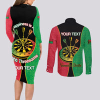 Personalised Vanuatu Darts Couples Matching Long Sleeve Bodycon Dress and Long Sleeve Button Shirt Happiness Is A Tight Threesome Sand Drawing Art
