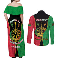 Personalised Vanuatu Darts Couples Matching Off Shoulder Maxi Dress and Long Sleeve Button Shirt Happiness Is A Tight Threesome Sand Drawing Art