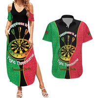 Personalised Vanuatu Darts Couples Matching Summer Maxi Dress and Hawaiian Shirt Happiness Is A Tight Threesome Sand Drawing Art