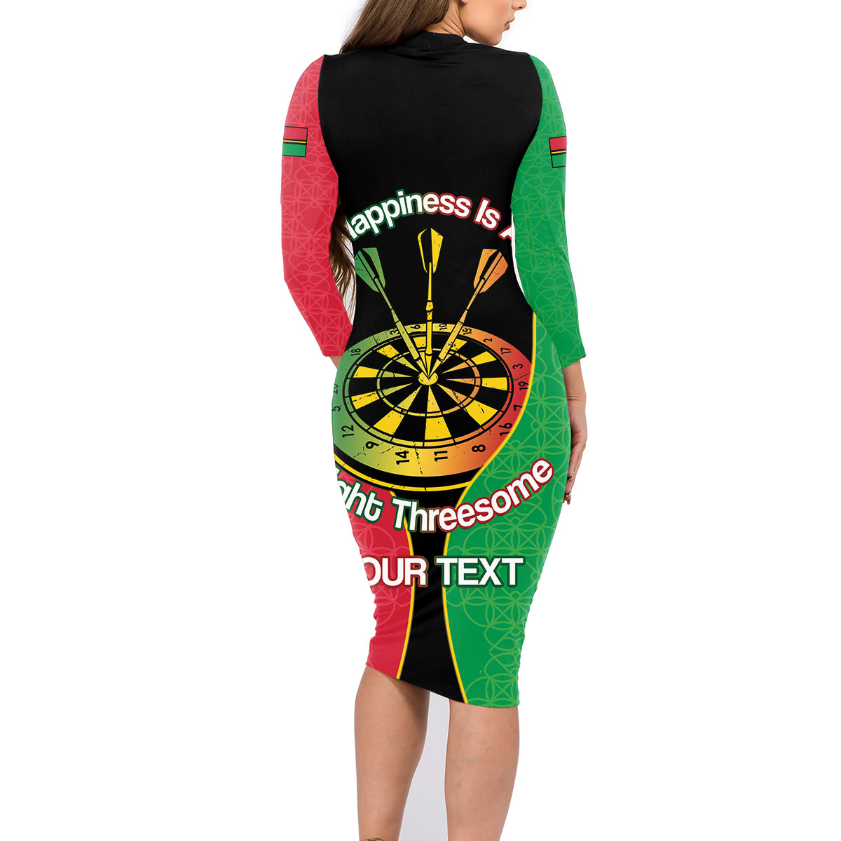 Personalised Vanuatu Darts Family Matching Long Sleeve Bodycon Dress and Hawaiian Shirt Happiness Is A Tight Threesome Sand Drawing Art