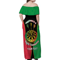 Personalised Vanuatu Darts Family Matching Off Shoulder Maxi Dress and Hawaiian Shirt Happiness Is A Tight Threesome Sand Drawing Art