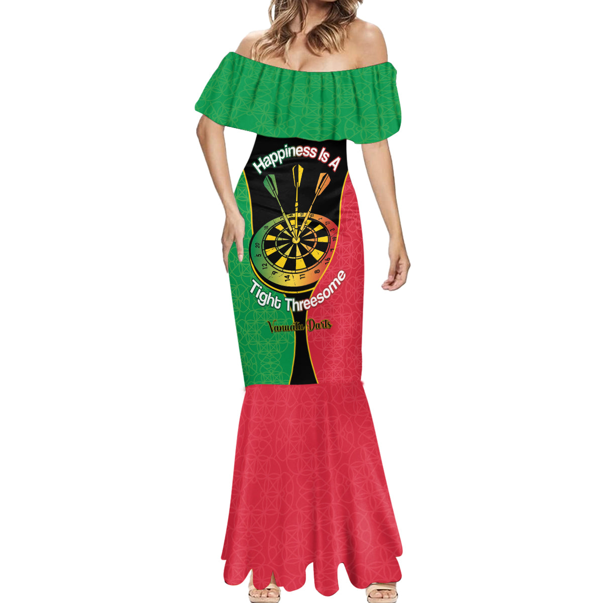 Personalised Vanuatu Darts Mermaid Dress Happiness Is A Tight Threesome Sand Drawing Art