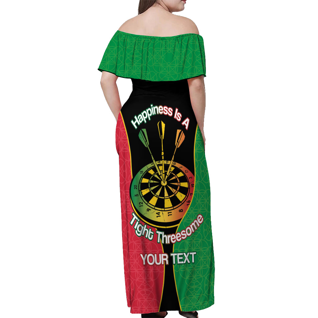 Personalised Vanuatu Darts Off Shoulder Maxi Dress Happiness Is A Tight Threesome Sand Drawing Art LT14 - Polynesian Pride