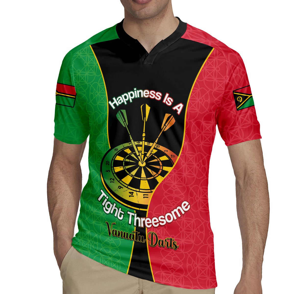 Personalised Vanuatu Darts Rugby Jersey Happiness Is A Tight Threesome Sand Drawing Art
