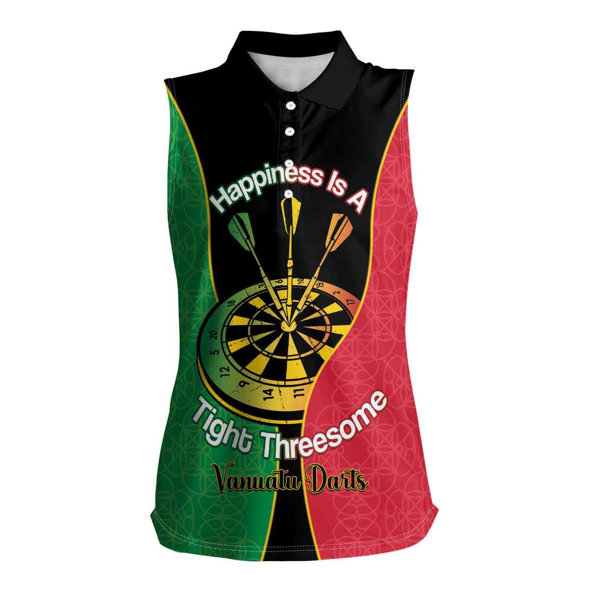 Personalised Vanuatu Darts Women Sleeveless Polo Shirt Happiness Is A Tight Threesome Sand Drawing Art