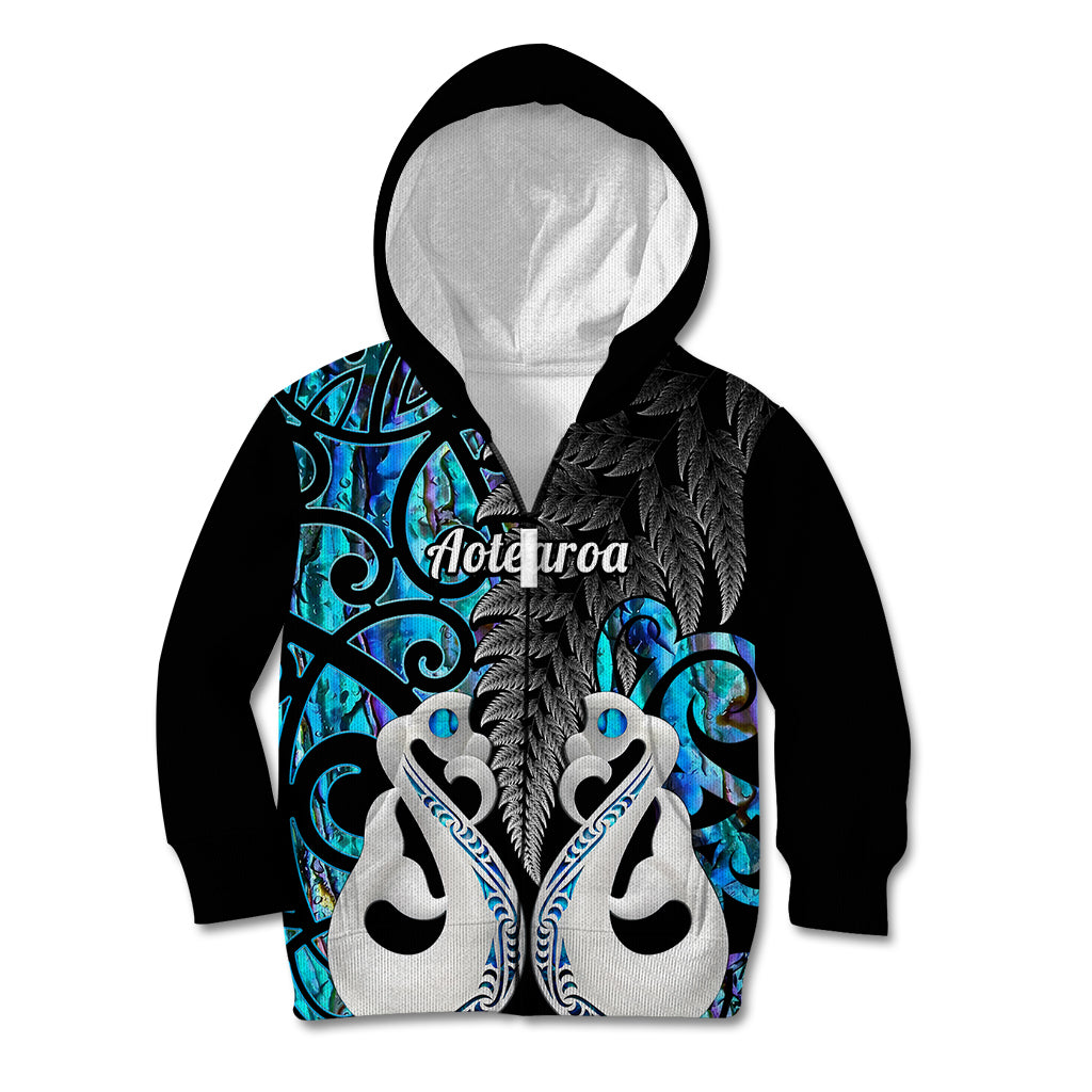 Personalised New Zealand Kid Hoodie Te Manaia Mangopare Maori And Fern Blue Style LT14 Zip Hoodie Blue - Polynesian Pride