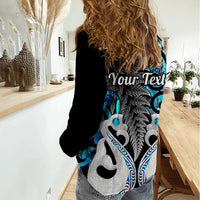Personalised New Zealand Women Casual Shirt Te Manaia Mangopare Maori And Fern Blue Style LT14 - Polynesian Pride