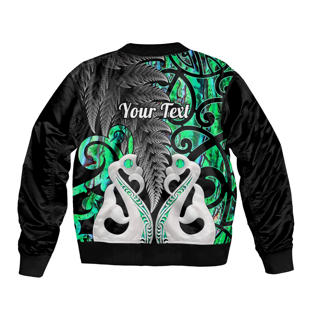 Personalised New Zealand Sleeve Zip Bomber Jacket Te Manaia Mangopare Maori And Fern Green Style LT14 - Polynesian Pride