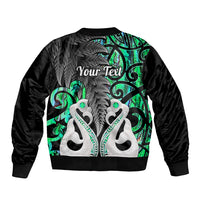 Personalised New Zealand Sleeve Zip Bomber Jacket Te Manaia Mangopare Maori And Fern Green Style LT14 - Polynesian Pride