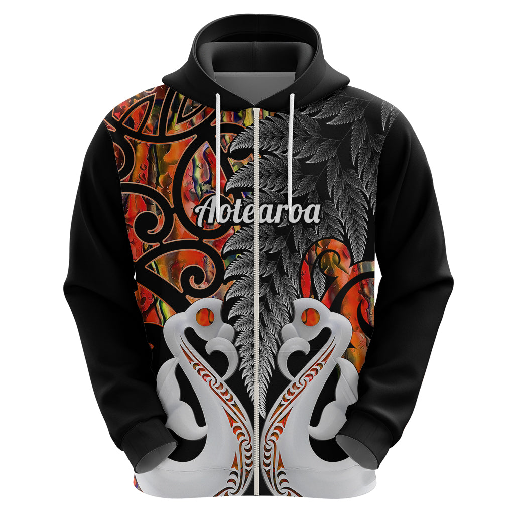 Custom New Zealand Hoodie Te Manaia Mangopare Maori and Fern Orange Style LT14 - Polynesian Pride
