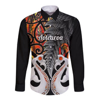 Personalised New Zealand Long Sleeve Button Shirt Te Manaia Mangopare Maori And Fern Orange Style LT14 Unisex Orange - Polynesian Pride