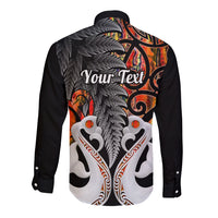 Personalised New Zealand Long Sleeve Button Shirt Te Manaia Mangopare Maori And Fern Orange Style LT14 - Polynesian Pride