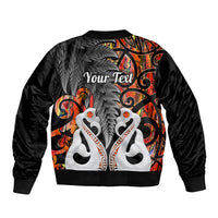 Personalised New Zealand Sleeve Zip Bomber Jacket Te Manaia Mangopare Maori And Fern Orange Style LT14 - Polynesian Pride