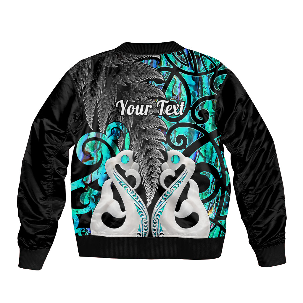 Personalised New Zealand Sleeve Zip Bomber Jacket Te Manaia Mangopare Maori And Fern Turquoise Style LT14 - Polynesian Pride