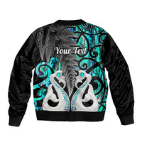 Personalised New Zealand Sleeve Zip Bomber Jacket Te Manaia Mangopare Maori And Fern Turquoise Style LT14 - Polynesian Pride
