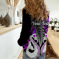 Personalised New Zealand Women Casual Shirt Te Manaia Mangopare Maori And Fern Purple Style LT14 - Polynesian Pride