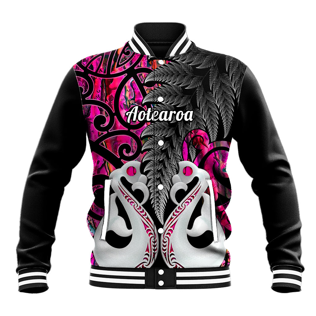 Personalised New Zealand Baseball Jacket Te Manaia Mangopare Maori And Fern Pink Style LT14 Unisex Pink - Polynesian Pride