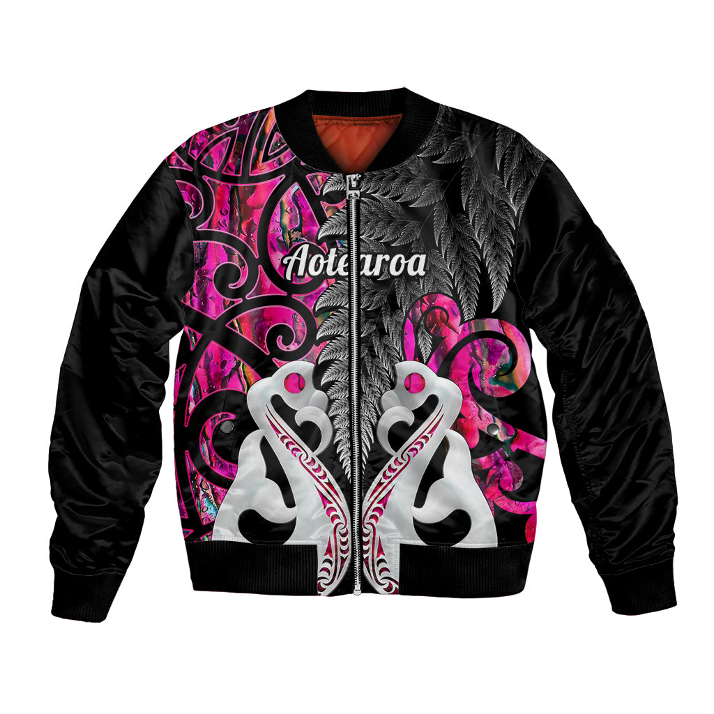 Personalised New Zealand Bomber Jacket Te Manaia Mangopare Maori And Fern Pink Style LT14 Unisex Pink - Polynesian Pride