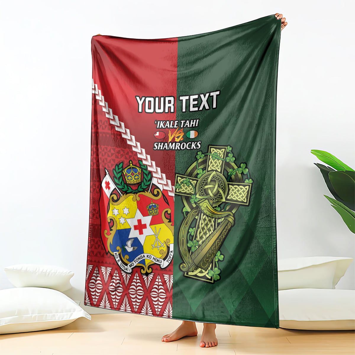 Custom Samoa And Ireland Rugby Blanket Ikale Tahi With Shamrocks