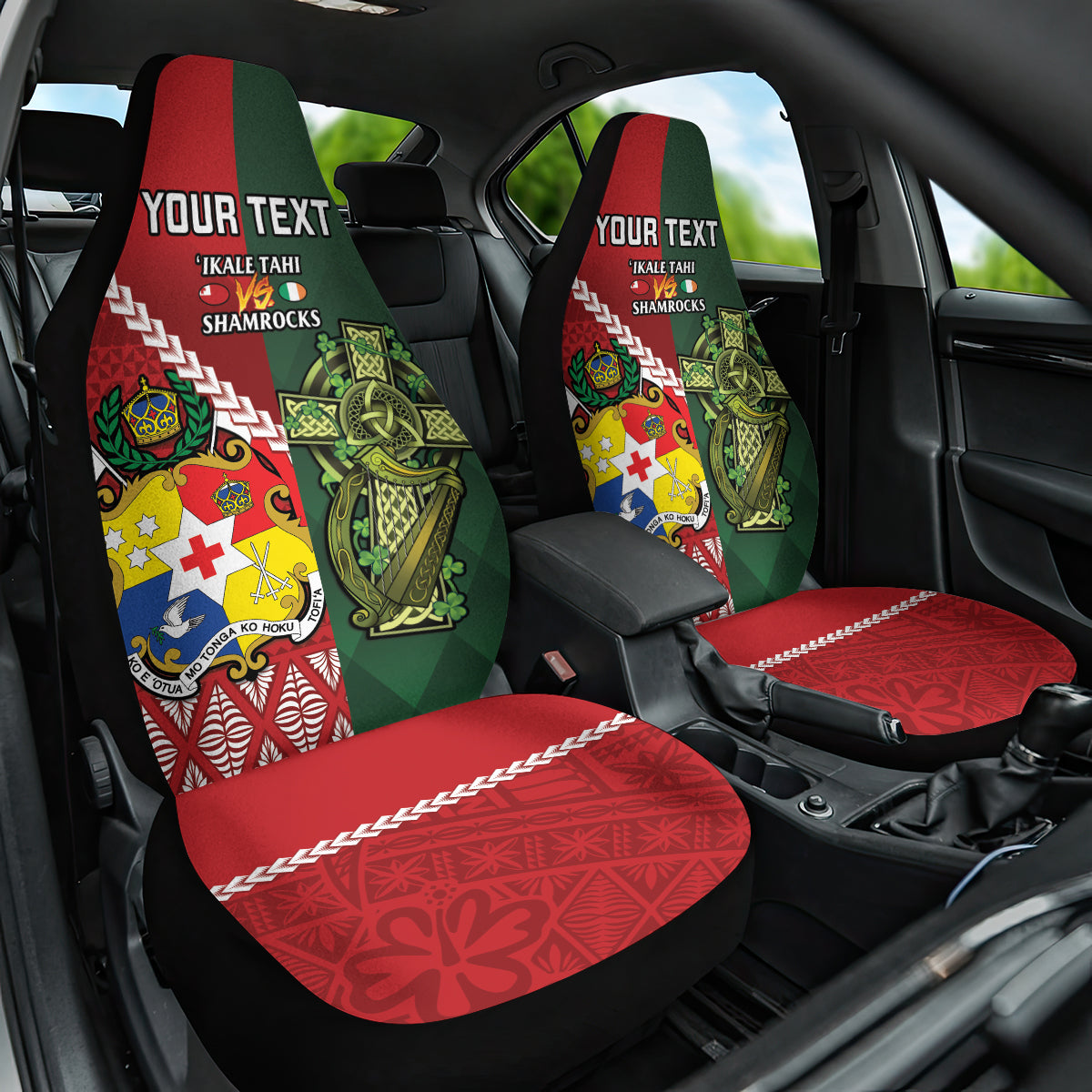 Custom Samoa And Ireland Rugby Car Seat Cover Ikale Tahi With Shamrocks