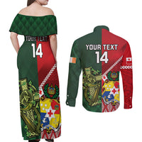 Custom Tonga And Ireland Rugby Couples Matching Off Shoulder Maxi Dress and Long Sleeve Button Shirt Ikale Tahi With Shamrocks LT14 - Polynesian Pride